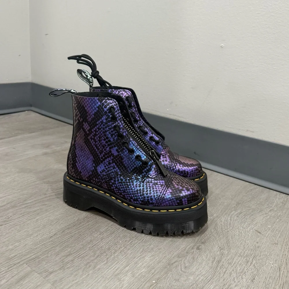 Dr Marten Platform Boots Sinclair Combat Zip in Snake Embossed Metallic